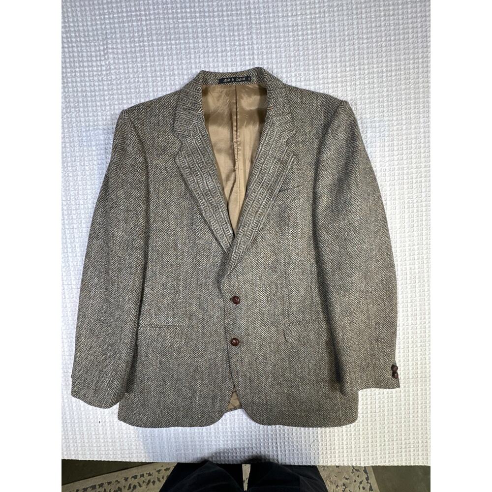 Harris Tweed Berwin Blazer 100% Wool Herringbone Made in England Jacket 46R